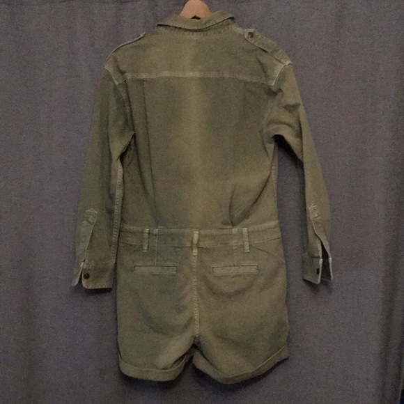 Current/Elliott Denim Crew Button Front Romper Military Green Size 2 6-8US - Picture 8 of 8